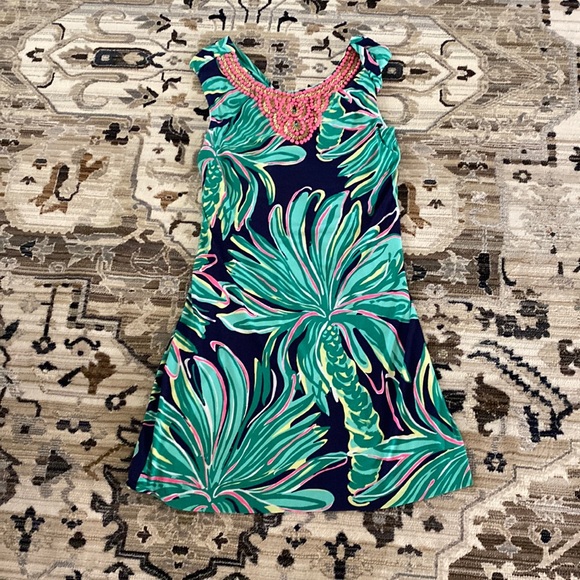 Lilly Pulitzer Navy & Multicolored Bristol Bright Tiger Palm Night Out Dress - Picture 1 of 4